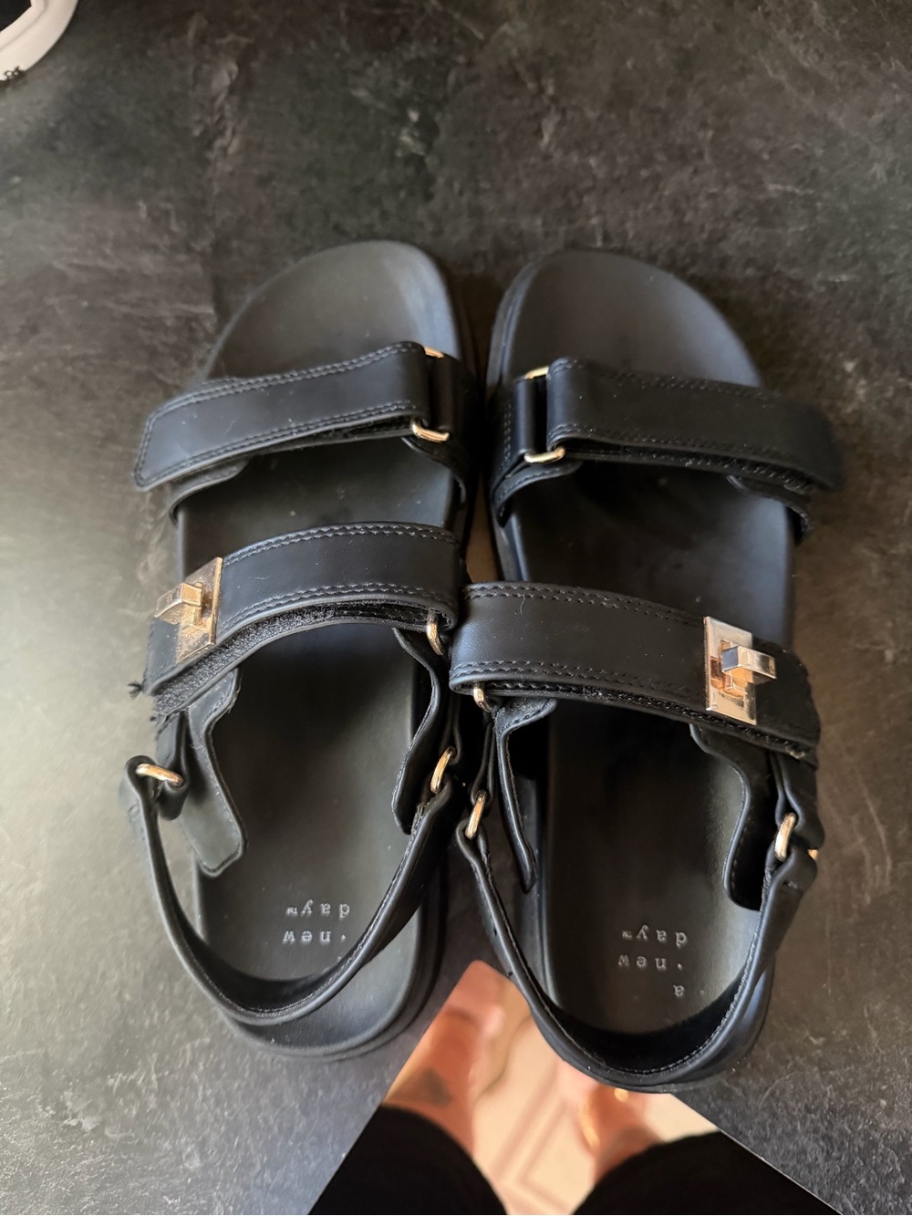 Womens Black Adjustable Strap Sandals